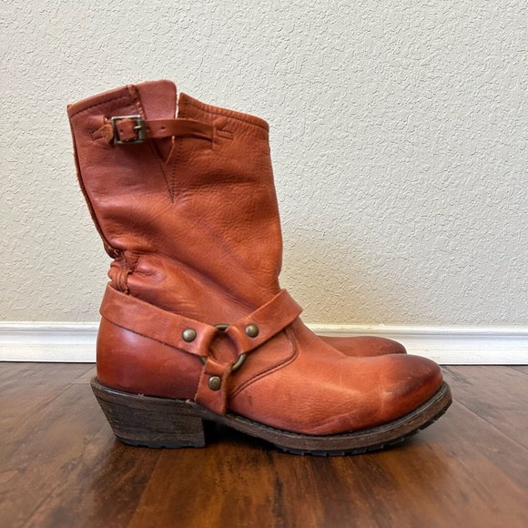 VINTAGE SHOE CO Eliza Slouch Engineer Harness Boot Reddish Brown USA MADE - Picture 1 of 14